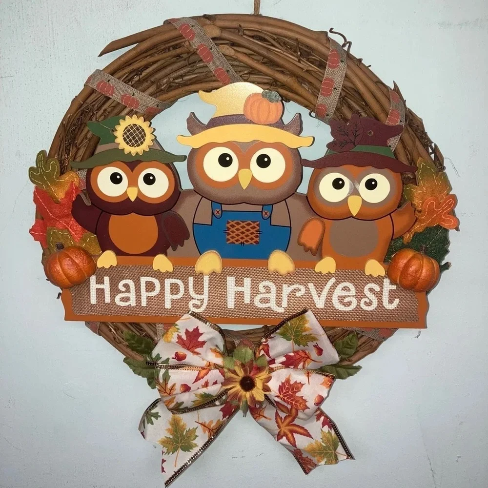 Owl Happy Harvest Thanksgiving wreath *FIRM PRICE*